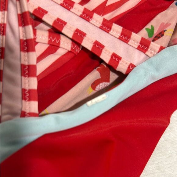 Hanna Andersson Red and Pink One Piece Swimsuit with Chicken Print - Picture 2 of 10